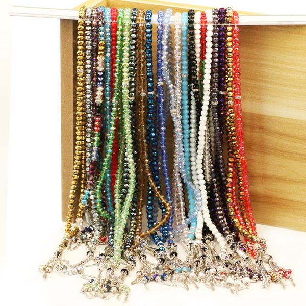 

beaded, strands zhubi prayer rosary muslim bracelets 1lot mm crystal glass round beads with spacer metal rhinrstones, Black
