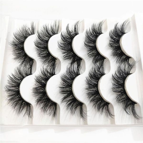 

false eyelashes 5 pairs 3d faux mink 15~20mm natural long wispy fluffy lashes extension handmade cruelty-makeup tools