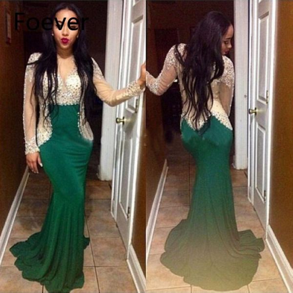 

party dresses sparkly prom dress mermaid see through v neck sweep train green long sleeves rhinestone evening, White;black