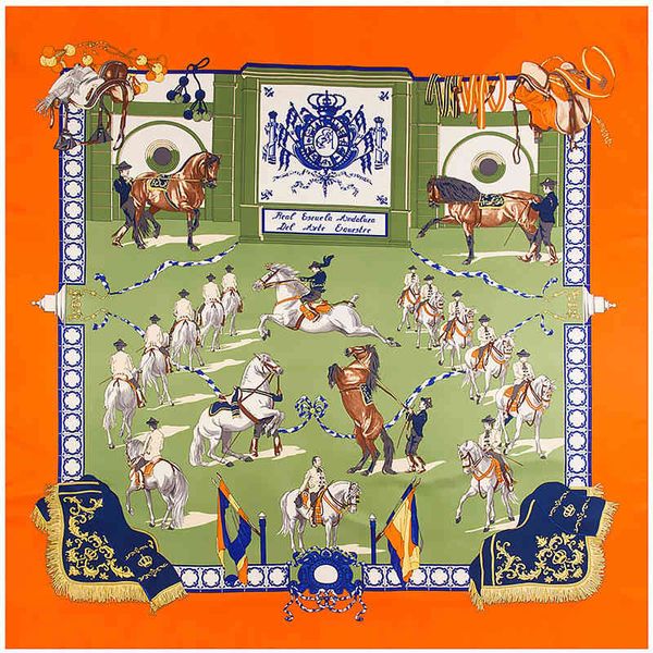 

130cm twill silk horse printing big square scarf women bandana shawl luxury brand foulard scarves wraps for ladies echarpe, Blue;gray