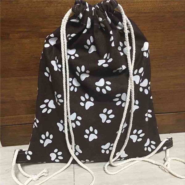 

yile cotton linen drawstring travel backpack book shoes bag paws brown 519c