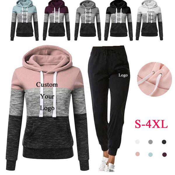 

women's two piece pants custom your logo autumn tracksuit women 2 set suit female hoodies+pants outfits casual clothes sweatshirt 2021, White