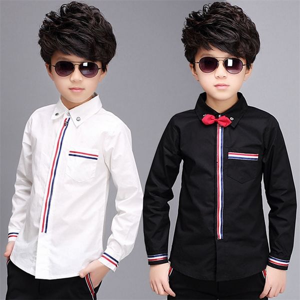 Novos meninos adolescentes camisas primavera de algodão manga comprida camisa sólida crianças whiteblack tops teen school roupas roupas 6 10 13 15 anos 210306