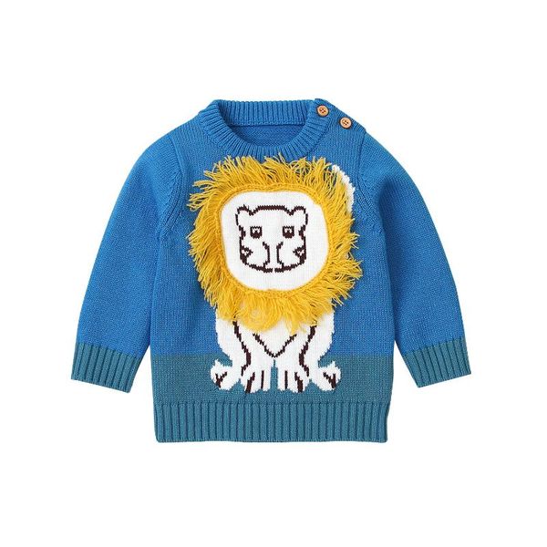 

pullover pudcoco baby boy 0-24m autumn sweater warm o-neck long sleeve cute little lion cartoon pattern blue