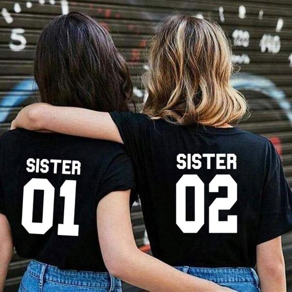 

women's t-shirt bff sister 01 02 letter print fashion women t shirt girls friends female tees aesthetic graphic tshirts camisas mujer, White