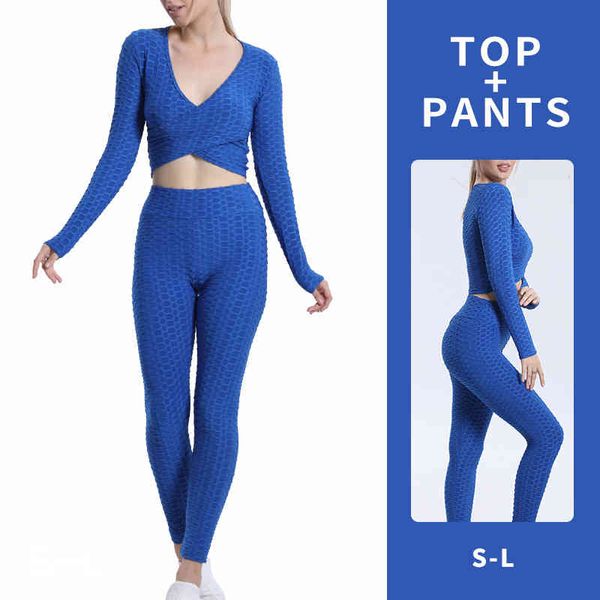 

vutru women yoga sets fitness sportswear gym clothing blue track suit high waist leggings sports suits 2021