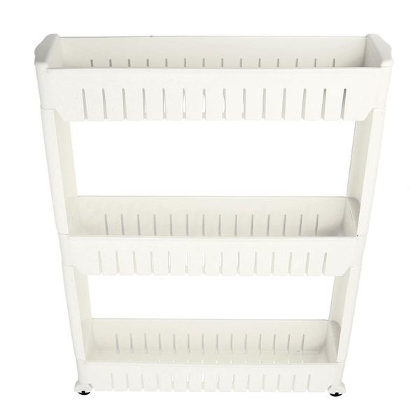 

bathroom storage & organization slim slide out kitchen trolley rack holder shelf tower folding 3 tire, white