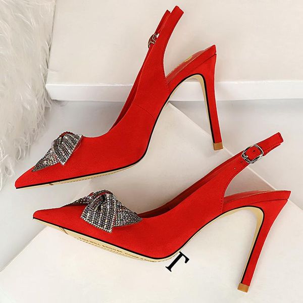 

dress shoes 2021 women 9.5cm high heels slingback fetish pumps lady scarpins wedding bridal stripper glitter crystal prom red, Black