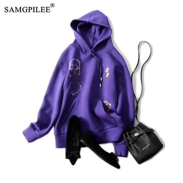 

women's hoodies & sweatshirts women sweatshirt 2021 casual oversized hoodie cotton full sleeve cartoon pullovers hooded collar winter f, Black