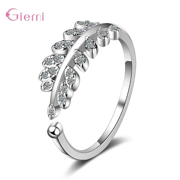 

cluster rings trendy minimalist 925 sterling silver jewelry clear cz olive leaves adjustable for women party gifts crystal rhinestone, Golden;silver