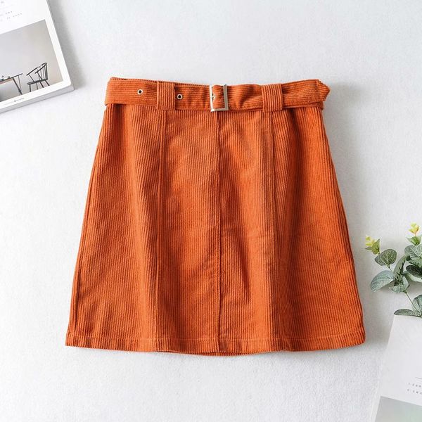 

2021 new women mini autumn winter vintage corduroy skirts a-line faldas tag0, Black