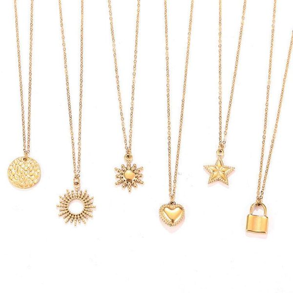 

pendant necklaces punk lock pendants necklace stainless steel chain on the neck gold star sun for women girls fashion jewelry, Silver