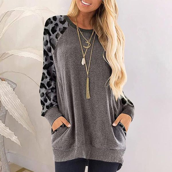 

women's hoodies & sweatshirts 2021 autumn winter leopard patchwork pullover for women loose long sleeve casual fashion sweatshirt shirt, Black