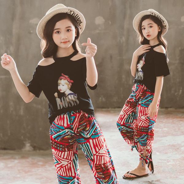 

clothing sets children summer suit 2021 teenage girls clothes fashion tshirt + pants 2pcs kids set outfits 3-12 years, White