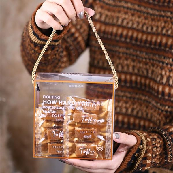 

10pcs net red transparent plastic pet candy box packaging bsicuits snack cookies chocolate baking decoration boxes with handle