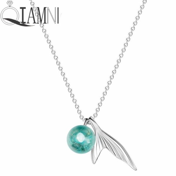 

pendant necklaces qiamni lovely whale fish tail animal ocean beads chain choker necklace birthday gift mermaid wedding jewelry, Silver
