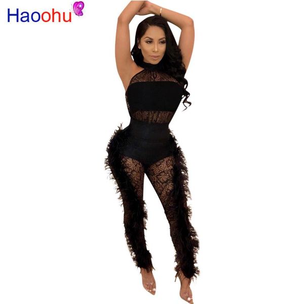 

women's jumpsuits & rompers solid color feather side jumpsuit womens plus size lace bodysuit body femme shein overalls for women costum, Black;white