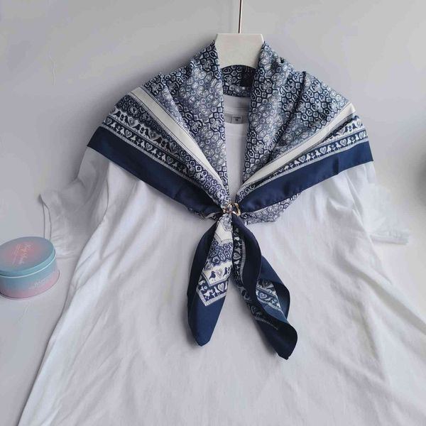 

the new design new silk big square women's autumn korean version ins small fresh literature and art versatile scarf decorative shawl, Blue;gray