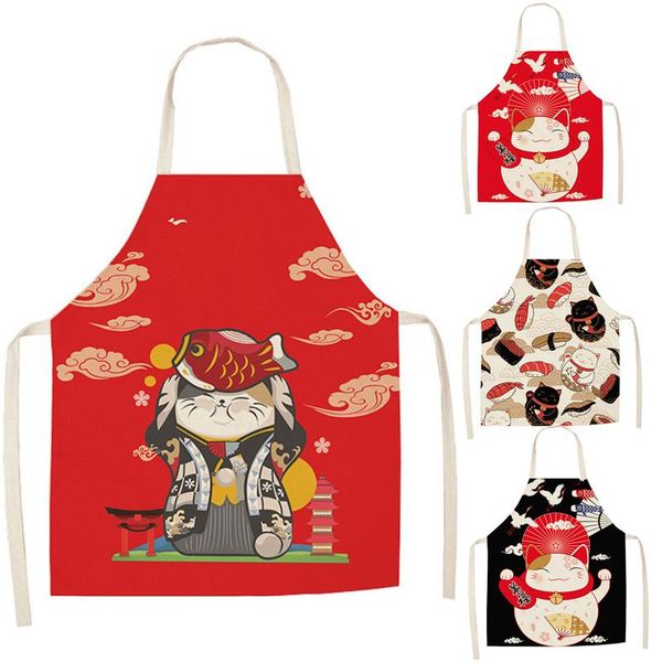

aprons lucky cat apron kitchen for women cotton linen bibs household cleaning pinafore home cooking