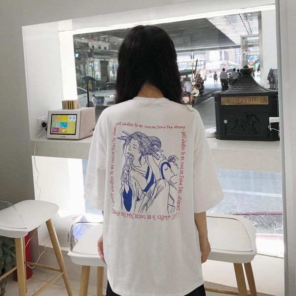 

2021 new fashion printed letter simple vintage special loose casual overrsize short sleeve female t-shirts drop shipping, White