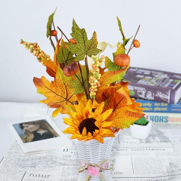 

decorative flowers & wreaths artificial fake sunflowers sets no fade sunflower mini pumpkins autumn plants decoration for home pa