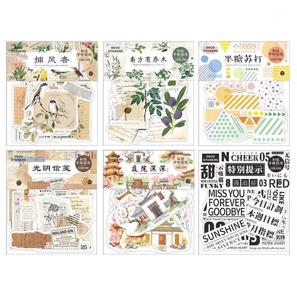 Wrap regalo 20/40 pezzi in stile cinese Building Bird Paper Paper Adesione Adesivi fai -da -te per etichetta di pianificatore di scrapbooking del diario artigianale