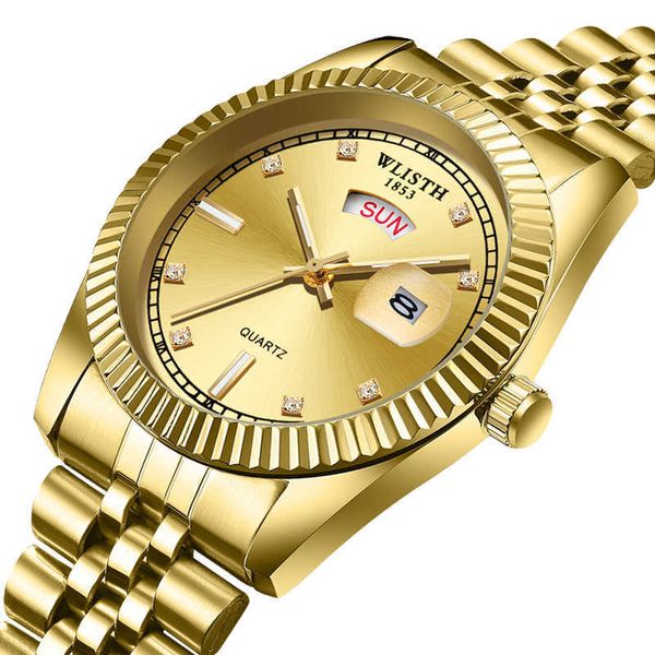 Новые золотые мужские деловые кварцевые часы Tyrant, модные повседневные немеханические часы, вечный календарь