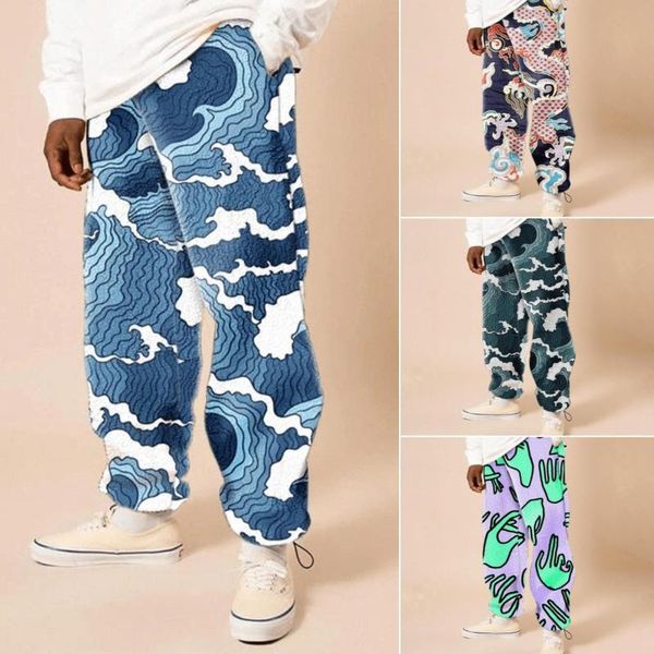 

men's pants selling 2021 autumn loose middle waist printed long casual, Black