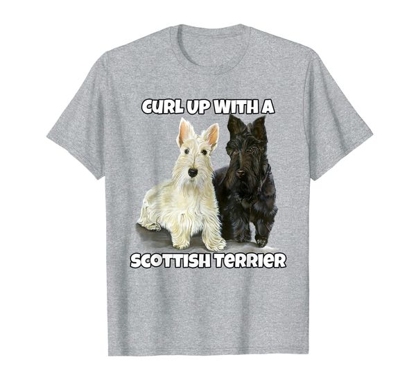 

curl up with a scottish terrier. pet owner t-shirt, White;black
