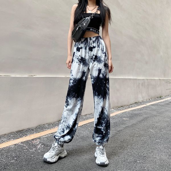 

2021 new high waist slim tie dyed letter printing leggings hip streetwear women bottoms pants xepm, Black;white