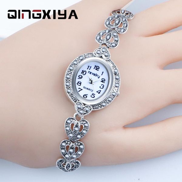 

wristwatches qingxiya ladies quartz watches women dress watch gray crystal vintage silver wristwatch fashion female bracelet, Slivery;brown