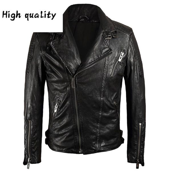 

real mens leather jacket jaqueta de couro motoqueiro spring genuine leather jackets sheepskin coats large size 5xl, Black