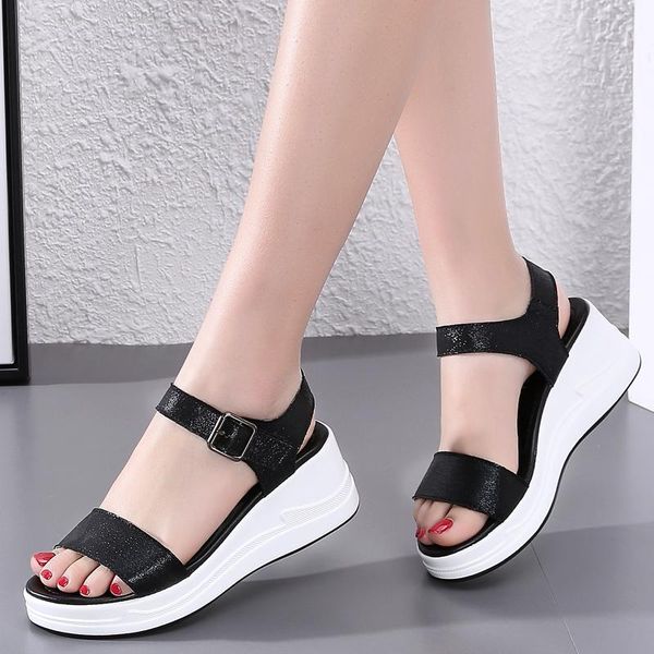 

tuinanle platform sandals women 2021 summer black chunky sandals breathable shoes silver buckle strap female sandalias mujer