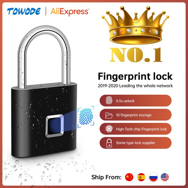 

towode smart fingerprint keyless door lock usb rechargeable padlock 1/2pcs quick unlock zinc alloy metal self developing chip