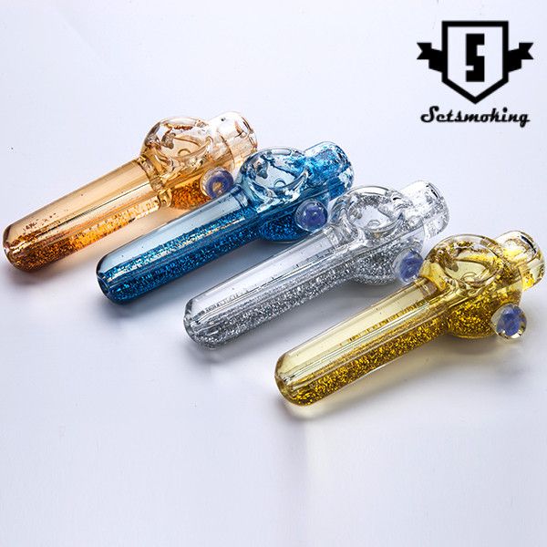 DHL Großhandel Raucherzubehör Glaspfeife mit flüssigem Glycerin im Inneren Mini Small Bowl Pfeifentabak Handpyrex bunter Löffel Dab Rig 211