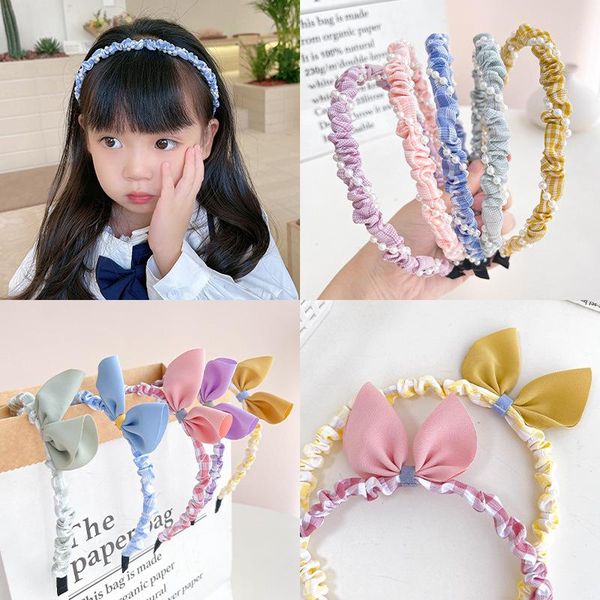 

hair accessories kids cute pearl hoop flower printed hairband fashion for baby girls ear bowknot headband hoops, Slivery;white