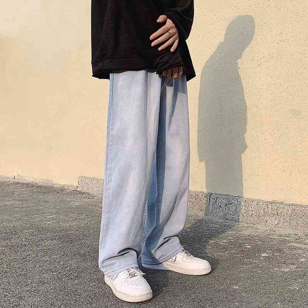 

men's jeans korean wide-leg fashion casual retro blue men streetwear loose hip-hop straight denim trousers mens -2xl 158s