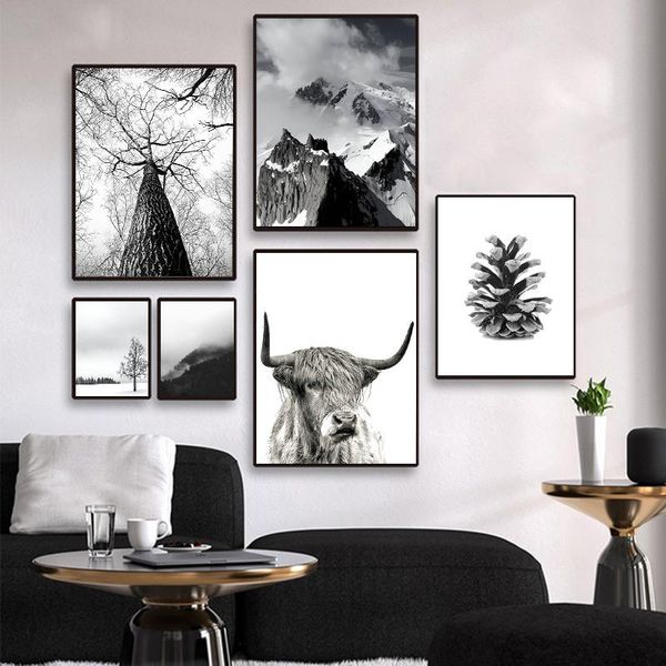 

paintings scandinavian winter landscape canvas poster nordic style snow mountain forest nature print wall art painting pictures home decor