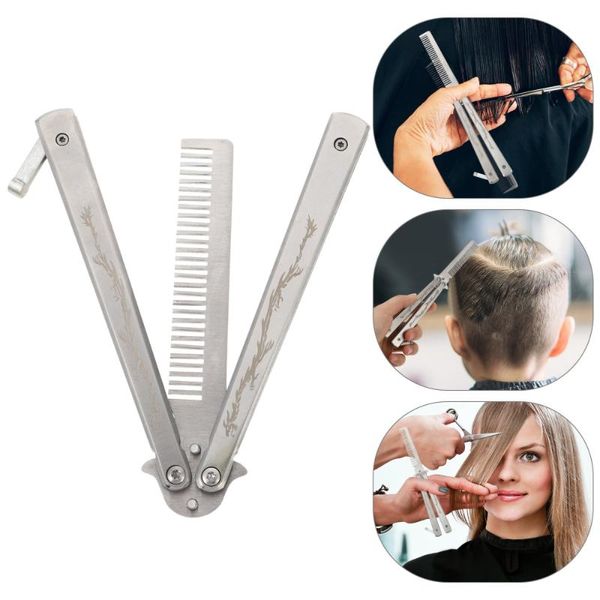 

hair brushes portable comb stainless steel folding for sports outdoor, Silver