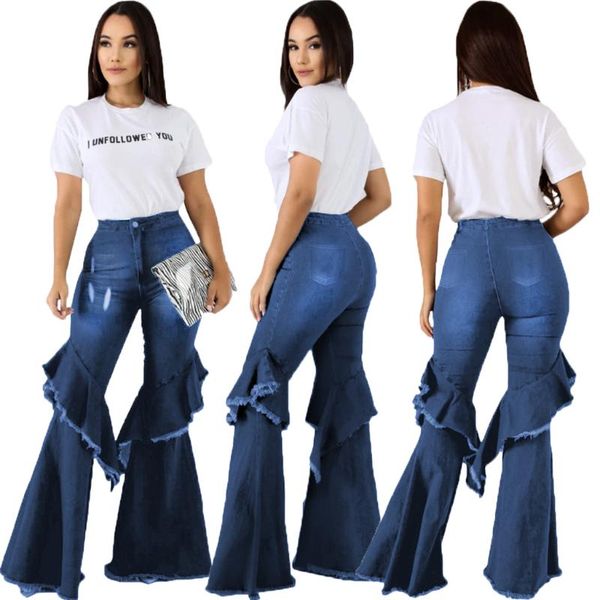 

women's jeans stylish slim fit high waist demin pants flare womens, Blue