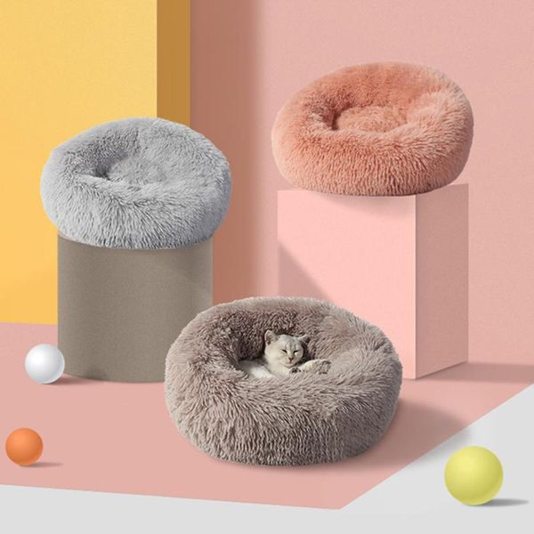 

cat beds & furniture bed house round plush warm soft long winter sleep pet dog for small dogs cats nest cushion
