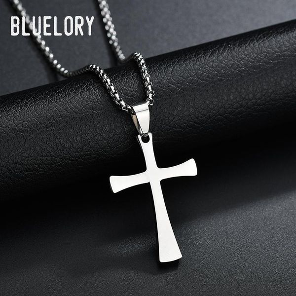 

chains bluelory christian stainless steel cross necklaces for women men birthday gift drop, Silver