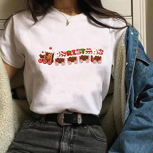 

women print holiday cookies train merry christmas ladies graphic female womens tees lady t-shirt t shirt t-shirts, White