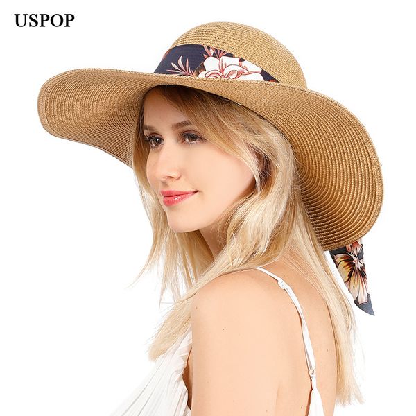 

2021 new women summer large brim bow straw sun hat flower print chiifon ribbon beach hats vhad, Blue;gray