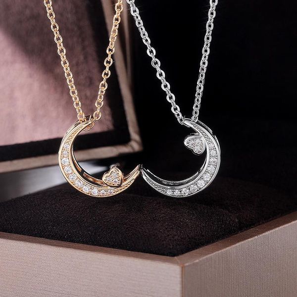 

chains vagzeb fashion gold silver color moon heart pendant necklace for women shiny cz female accessories 2021 jewelry