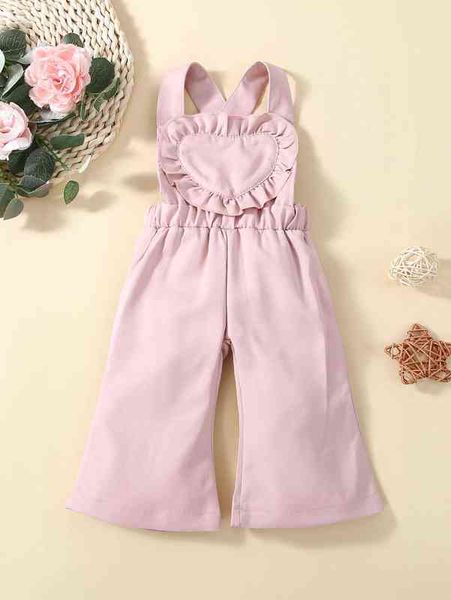 

baby ruffle trim crisscross overall wide leg jumpsuit she, Blue