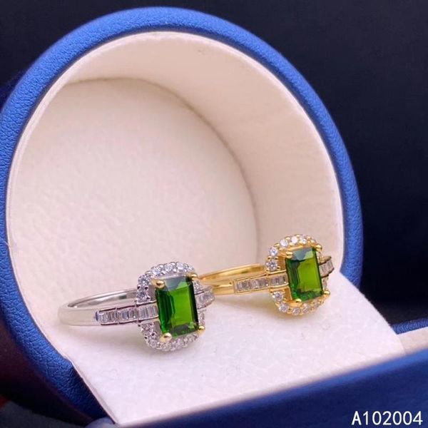 

cluster rings kjjeaxcmy fine jewelry 925 sterling silver inlaid natural gemstone diopside female ring lovely support detection, Golden;silver
