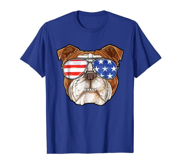 

English Bulldog American Sunglasses T shirt 4th of July Dog, White;black