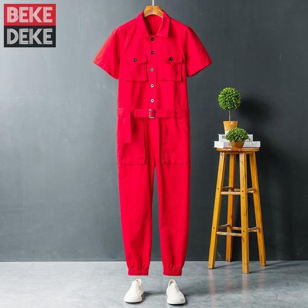 

men's pants vintage casual cargo men safari style single high waist breasted short sleeve overalls rompers summer mens jumpsuits, Black