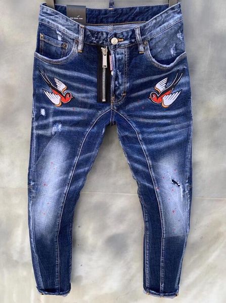 

men's jeans animal pants design cool men slim denim trousers blue hole for